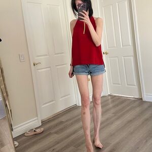 Vibrant Red Sleeveless Halter Top with Rounded Neckline from Zara